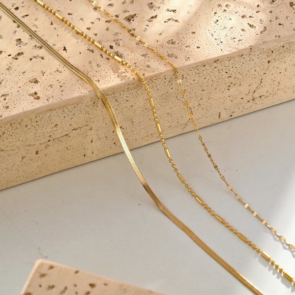 Triple Layer Multi Chain Gold Necklace - Picture 3 of 8